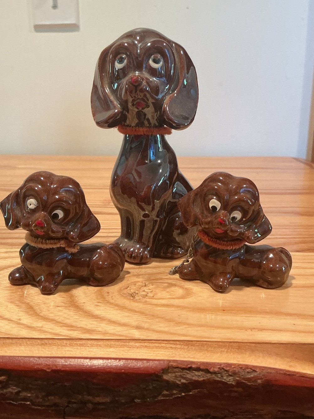 Vintage Redware Dog Figurines Mother and two Puppies made in Japan